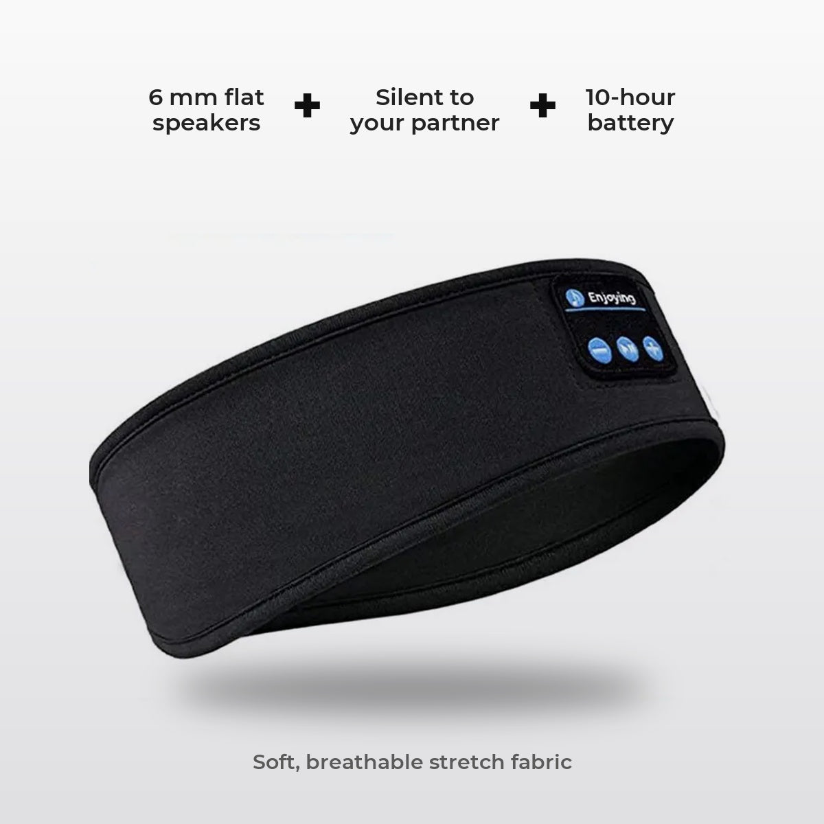 SleepTune benefits: 6mm flat speakers, silent to your partner, 10-hour battery, breathable stretch fabric